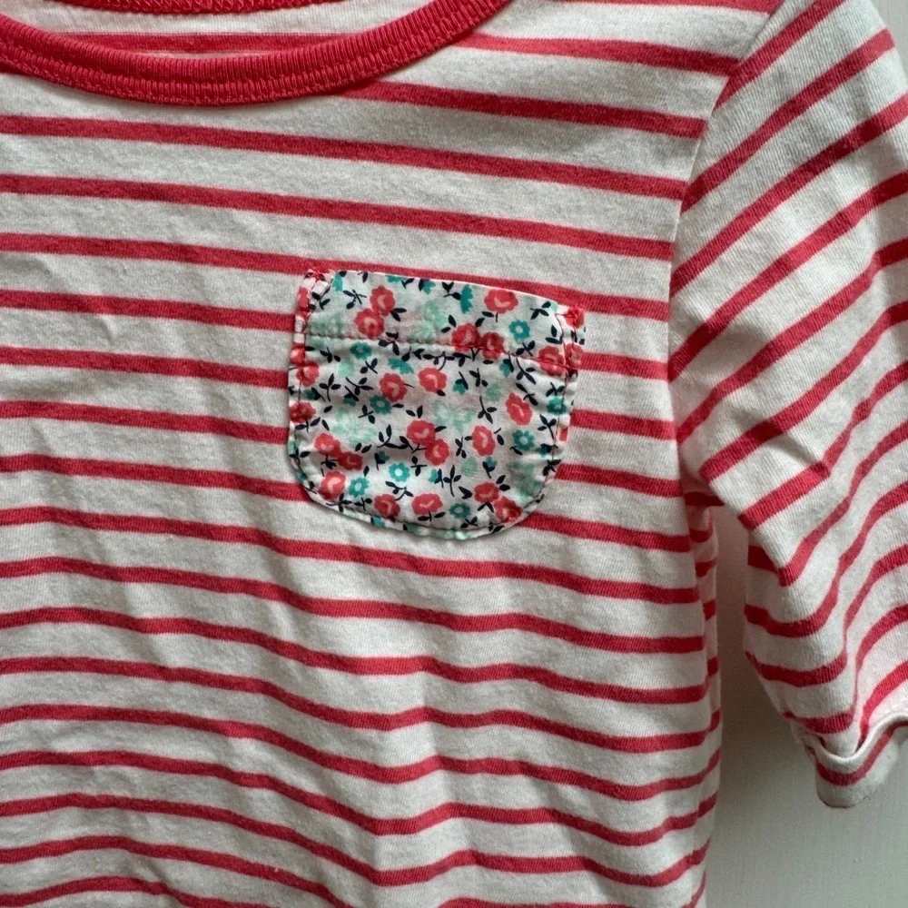 Carter's 3T Girls Pink and White Stripe Floral Pocket 3/4 Sleeve Tee Top Blouse